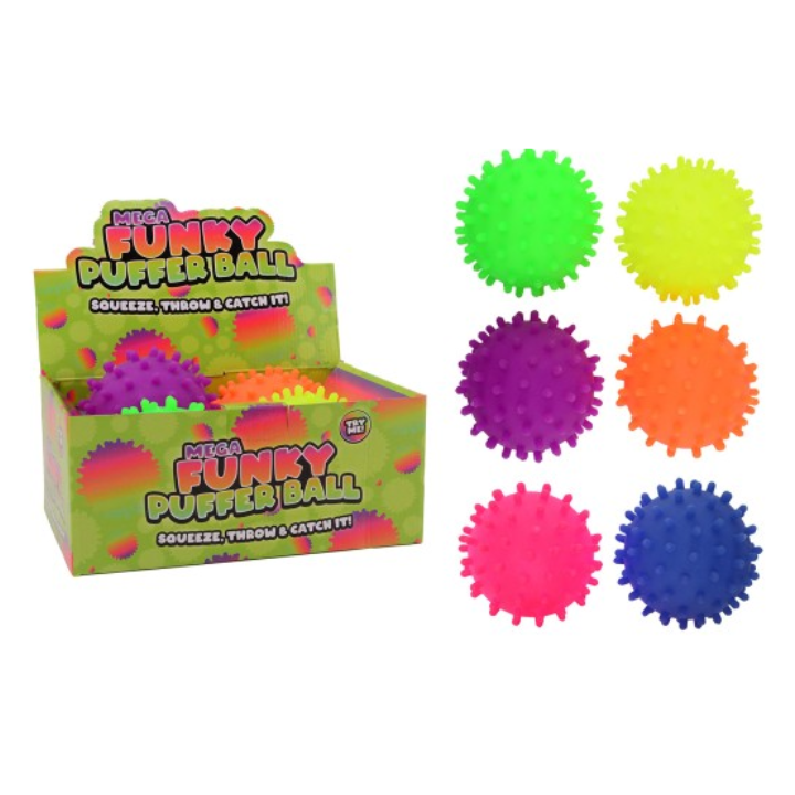 De Mega Puffer Ball is het ultieme speeltje voor iedereen die houdt van fun en sensatie! Met een indrukwekkende grootte van 12,5 cm en een unieke puffer-structuur, biedt deze bal een geweldig gevoel bij elke aanraking. Of je nu gooit, rolt of gewoon voelt hoe de bal in je hand 'knijpt', de Mega Puffer Ball levert altijd plezier. Verkrijgbaar in 6 opvallende kleuren, zodat je altijd de bal kunt kiezen die het beste bij je past. Perfect voor kinderen, maar ook voor volwassenen die op zoek zijn naar een grappige stressverlichter of een opvallend decoratief object.