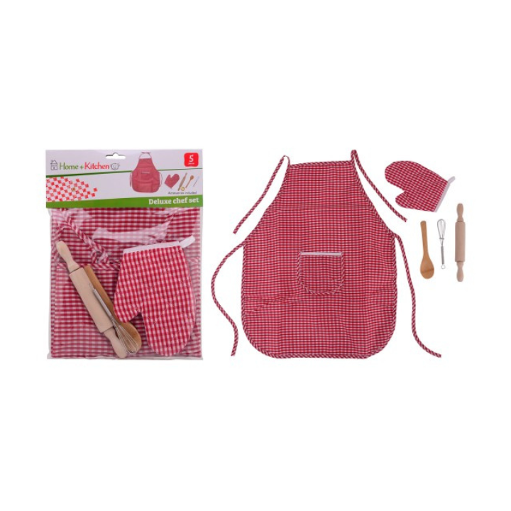 Maak van elke maaltijd een meesterwerk met de Home + Kitchen Chef Set! Deze complete set bevat alles wat je nodig hebt om te koken als een echte chef-kok. Van het dragen van je keukenschort tot het gebruiken van de deegroller en garde, deze set zorgt ervoor dat je je creativiteit in de keuken de vrije loop kunt laten.