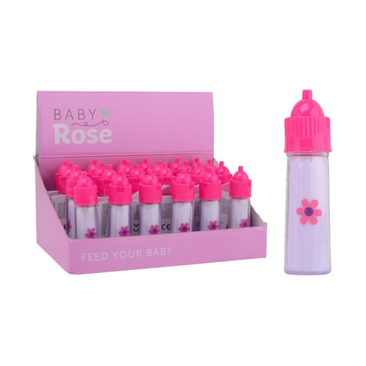 Maak kennis met de schattige Baby Rose zuigfles! Deze 14,5 cm grote fles is niet alleen perfect voor het verzorgen van je pop, maar maakt ook realistische geluidjes wanneer je hem in de hand hebt. Een geweldige toevoeging aan je poppenverzameling, deze zuigfles is ideaal voor urenlang speelplezier en zorgt ervoor dat je pop altijd goed verzorgd is.