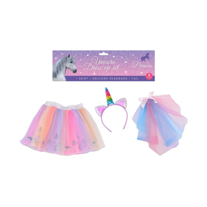 Laat de fantasie van je kleintje tot leven komen met deze magische 3-delige unicorn verkleedset! De perfecte set voor elk kind dat houdt van de wonderlijke wereld van unicorns en magie.