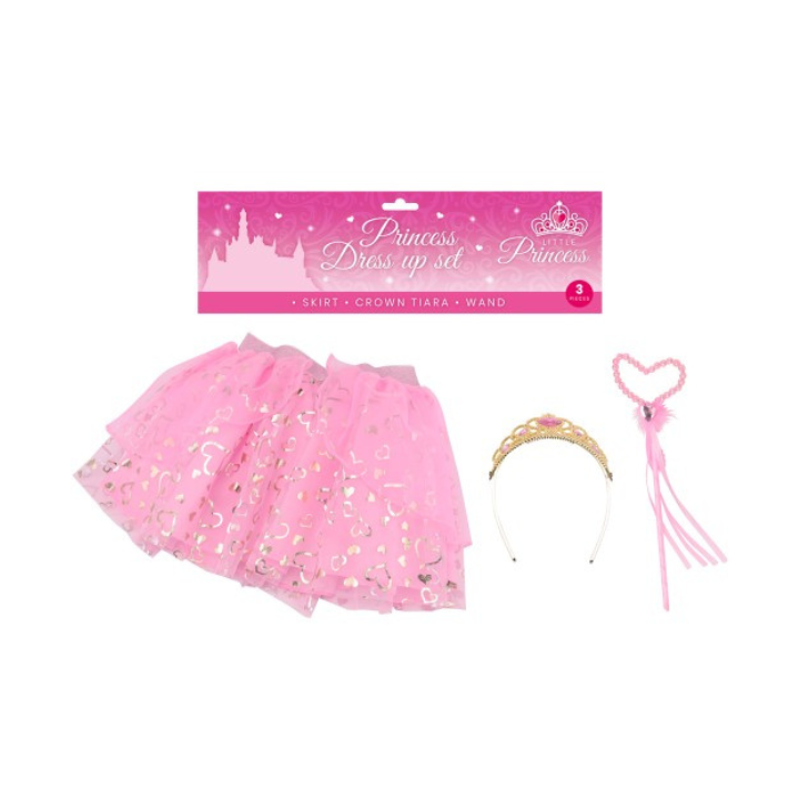 Laat je kleintje de mooiste prinses zijn met deze magische 3-delige verkleedset! Deze set is perfect voor fantasierijke spelletjes, feesten of gewoon voor een betoverende dag thuis.