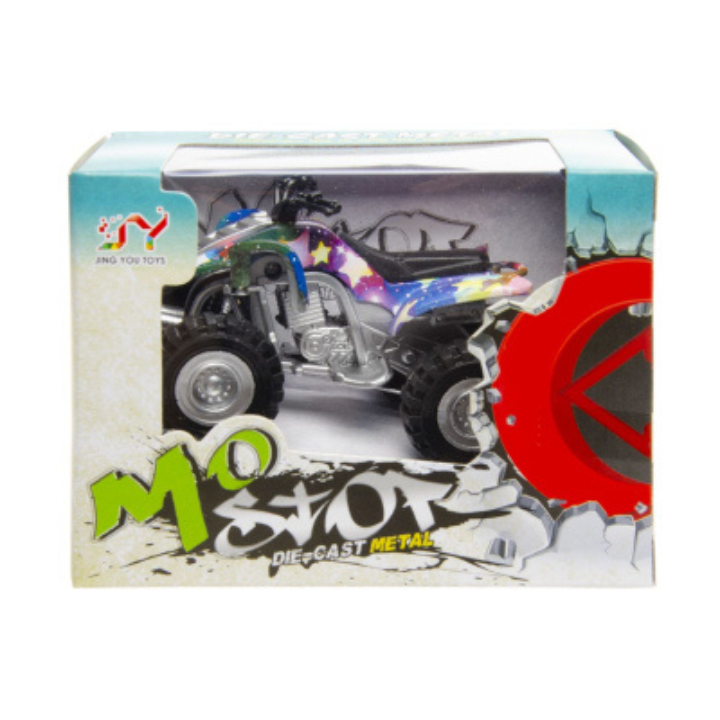 Maak kennis met de metalen quad in een doosje, de perfecte toevoeging aan elke speelgoedcollectie! Deze stoere quad is niet alleen een geweldige blikvanger, maar biedt ook uren speelplezier voor kinderen en verzamelaars.