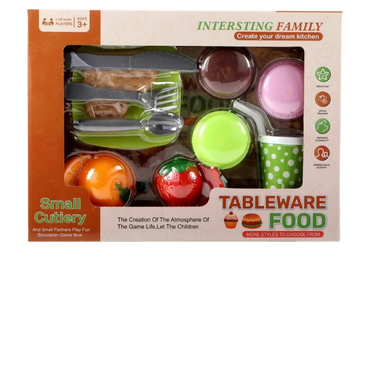 Maak van elke maaltijd een feestje met deze kleurrijke, 14-delige eetset! Deze vrolijke set is perfect voor kinderen of als speelse toevoeging aan je tafel. De set bevat een leuke mix van vrolijke accessoires, van een sinaasappel en aardbei tot een heerlijke milkshake en 3 macarons in verschillende kleuren. Ook het bestek, bordje en een wafel in hartvorm maken het geheel compleet. Inhoud van de set: Sinaasappel en aardbei Milkshake 3 kleurrijke macarons in verschillende tinten Bestek Bordje Hartvormige wafel Deze eetset komt in 2 assorti kleuren en is ideaal voor verjaardagsfeestjes, playdates, of gewoon voor elke dag! Laat de fantasie de vrije loop en creëer een gezellige, speelse eetervaring voor kinderen of voor een vrolijk tafereel in huis.