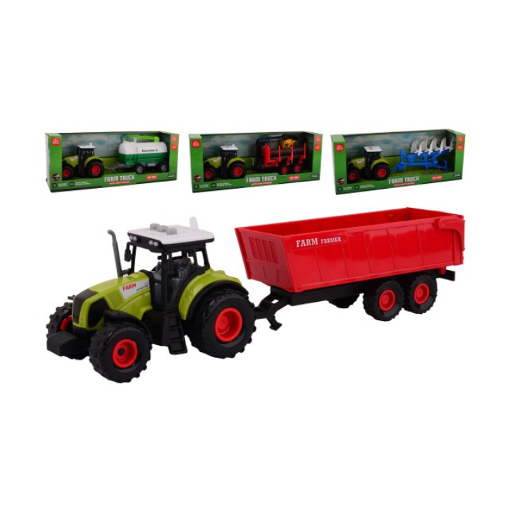 Laat de boerderij tot leven komen met deze Trekker met Werktuig! Deze veelzijdige speelgoedtrekker wordt geleverd met een keuze uit verschillende werktuigen: een ploeg, giertank, boomstammen of kiepkar. Bovendien beschikt de trekker over licht en geluid, waardoor het speelplezier nog realistischer wordt.