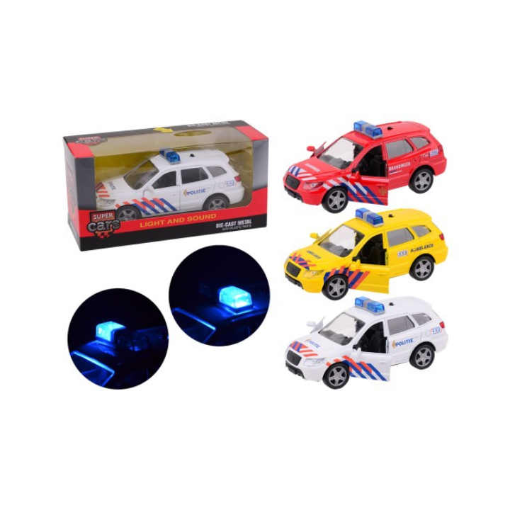 Laat je kind de helden van de stad worden met deze Super Cars Hulpdiensten Set! De set bevat ambulance, politieauto en brandweerwagen, allemaal in schaal 1:32, met indrukwekkende licht- en geluidseffecten voor extra spanning. De voertuigen zijn klaar om te reageren op elke noodsituatie, van het redden van levens tot het achtervolgen van criminelen!