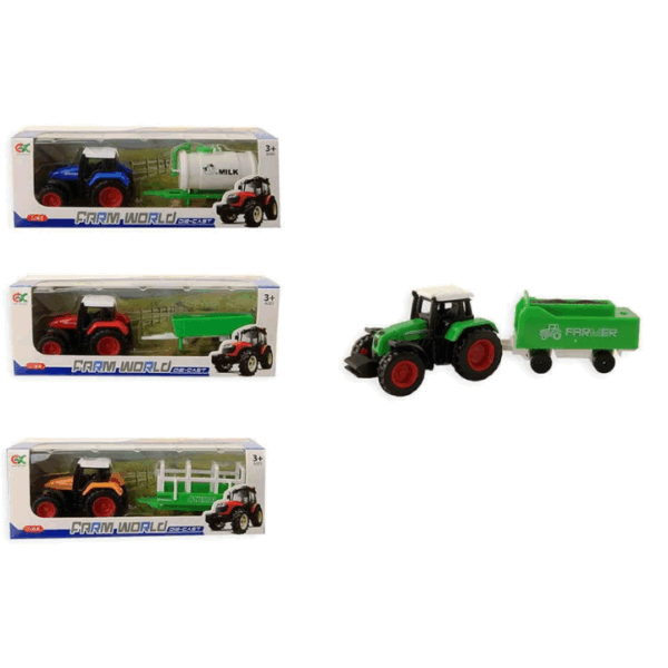 Breng de boerderij tot leven met deze trekker met aanhanger! Deze robuuste set van 16 cm is perfect voor jonge kinderen die van voertuigen houden. Verkrijgbaar in 3 verschillende combinaties, is er altijd wel een variant die perfect past bij het speelavontuur van je kind.