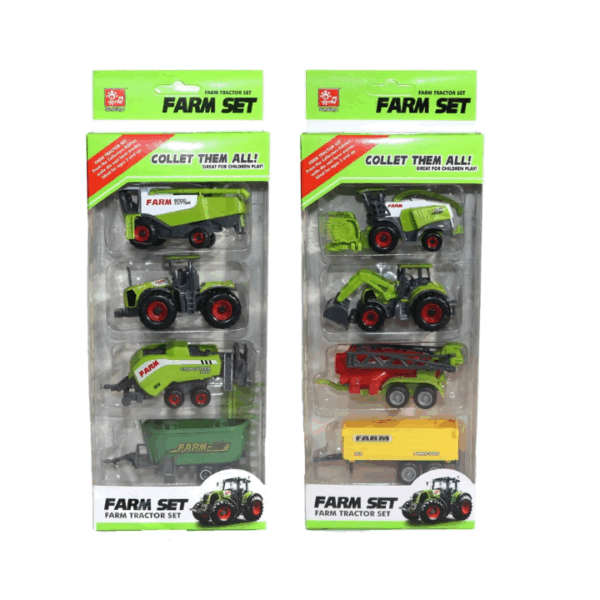 Laat je kind genieten van boerderijavonturen met deze 4-delige trekkerset! Elke set bevat vier 9 cm trekkers, perfect voor kleine handjes om mee te spelen. Verkrijgbaar in 2 verschillende varianten, is er altijd wel een set die past bij de voorkeuren van je kind.