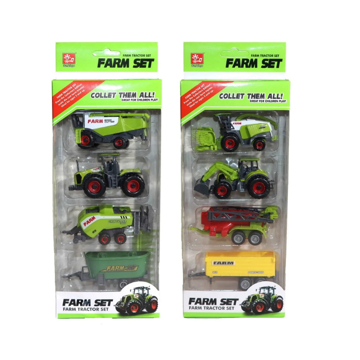 Laat je kind genieten van boerderijavonturen met deze 4-delige trekkerset! Elke set bevat vier 9 cm trekkers, perfect voor kleine handjes om mee te spelen. Verkrijgbaar in 2 verschillende varianten, is er altijd wel een set die past bij de voorkeuren van je kind.