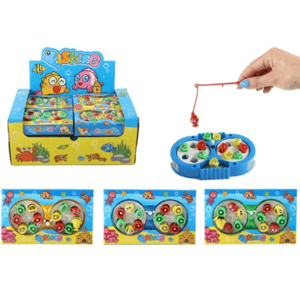 Zet het spel in beweging, pak je hengel en probeer de happende visjes te vangen terwijl ze rondjes draaien! Dit klassieke opwindbare visspel zorgt voor eindeloos speelplezier en traint tegelijkertijd de oog-handcoördinatie en concentratie van kinderen.