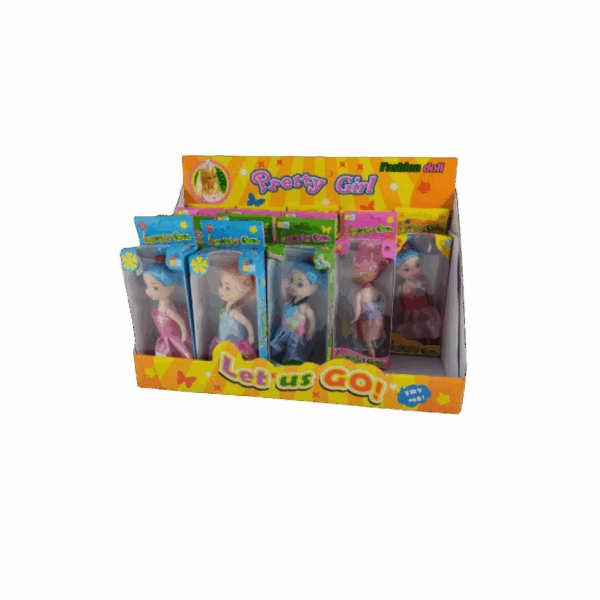 Popje 10 cm met jurk in vensterdoosje